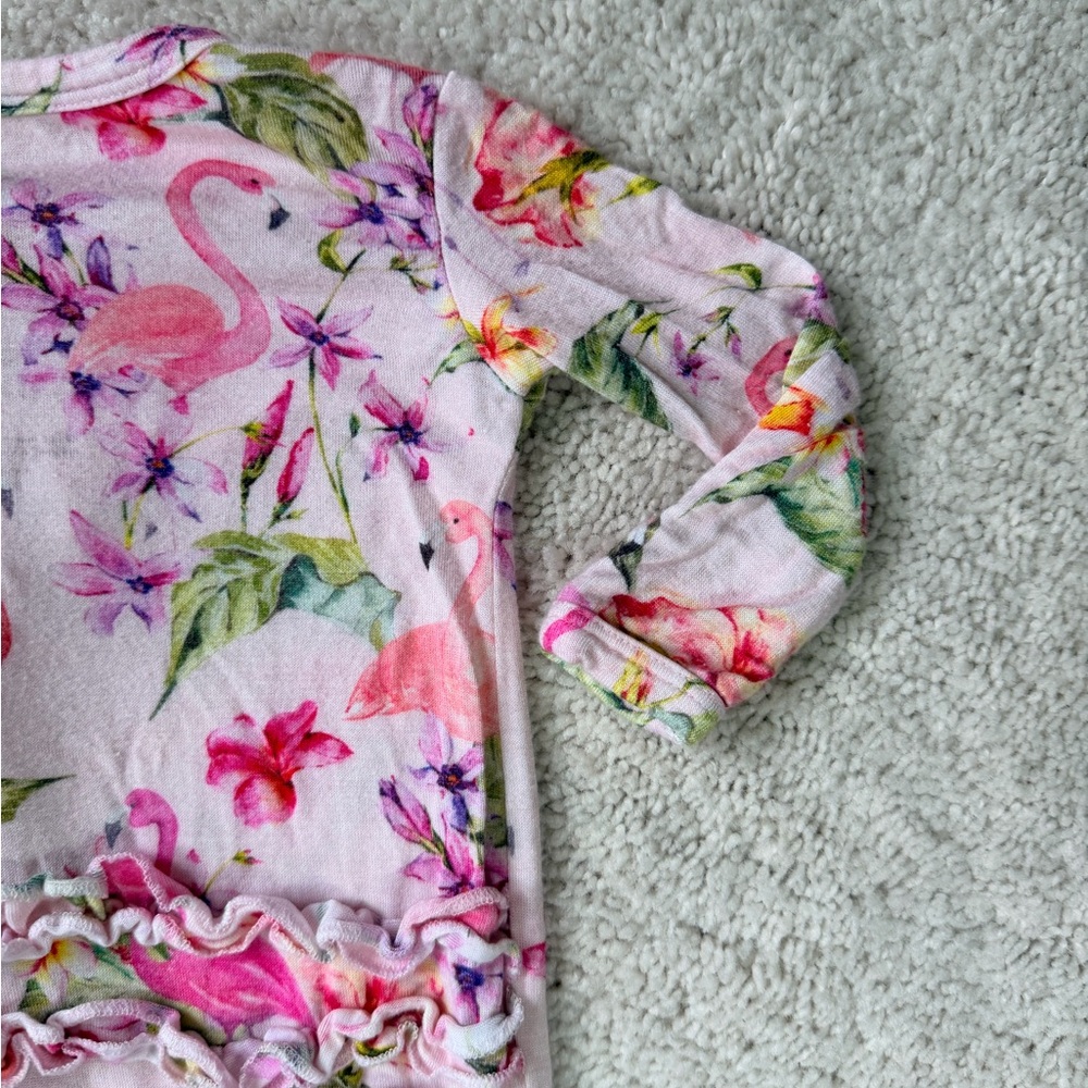 Posh Peanut Pink Flamingo “Leilani” Footie Ruffled Zippered One Piece - Picture 11 of 12